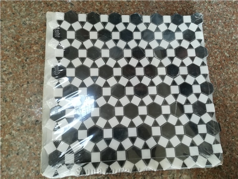 New Style Mosaic Tile Hexagon Mosaci and Square Mosaic , Football Pattern Flower Pattern Mosaic Tile Naro Marquino and China White Marble