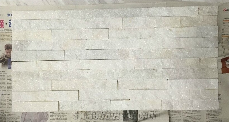 Pure White Quartzite Split Face Culture Stone Ledge Stone White Quartzite 60x15x1-2cm Stacked Stone Veneer for Wall Cladding Panel for Stone Wall Decor