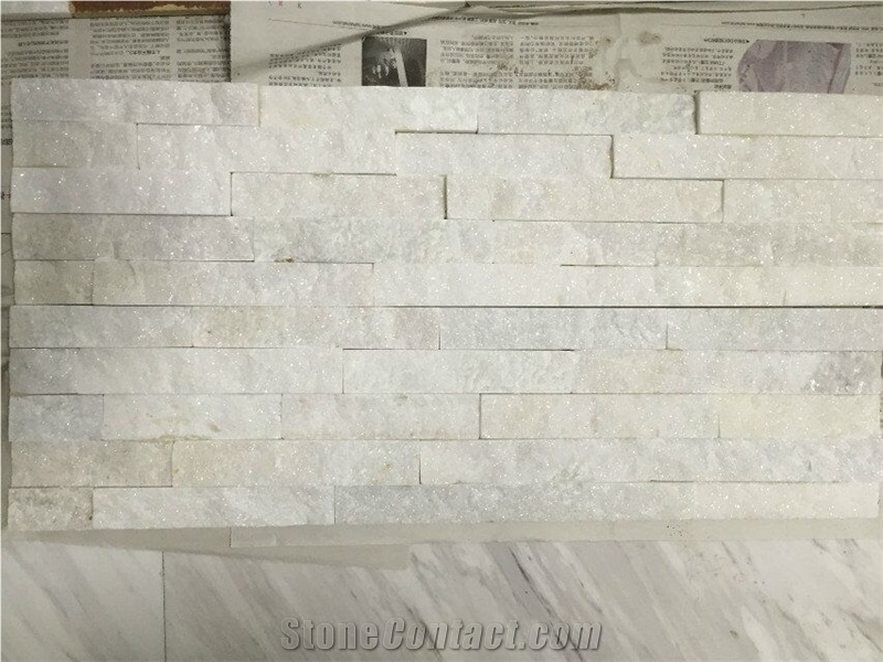 Pure White Quartzite Split Face Culture Stone Ledge Stone White Quartzite 60x15x1-2cm Stacked Stone Veneer for Wall Cladding Panel for Stone Wall Decor