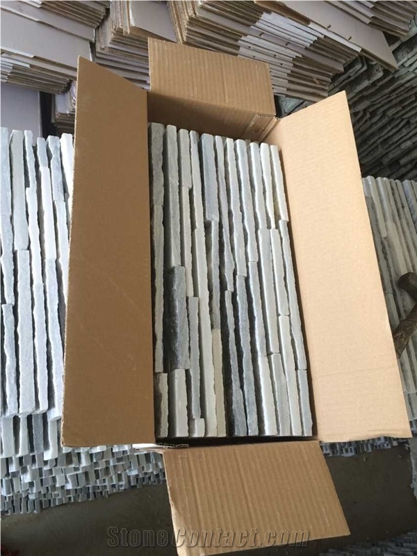 Pure White Quartzite Split Face Culture Stone Ledge Stone White Quartzite 60x15x1-2cm Stacked Stone Veneer for Wall Cladding Panel for Stone Wall Decor