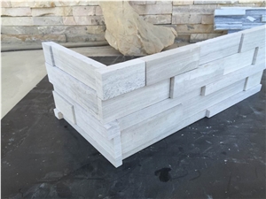 White Birch Marble Laminated 3d Wall Panels White Wooden Vein Marble Walling Tiles White Wooden Marble Interlock Corner Cultured Ledge Stone
