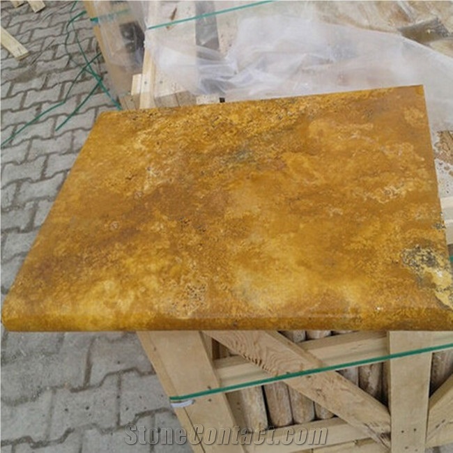 China Wholesale Iran Yellow Color Travertine Tumbled Yellow Travertine