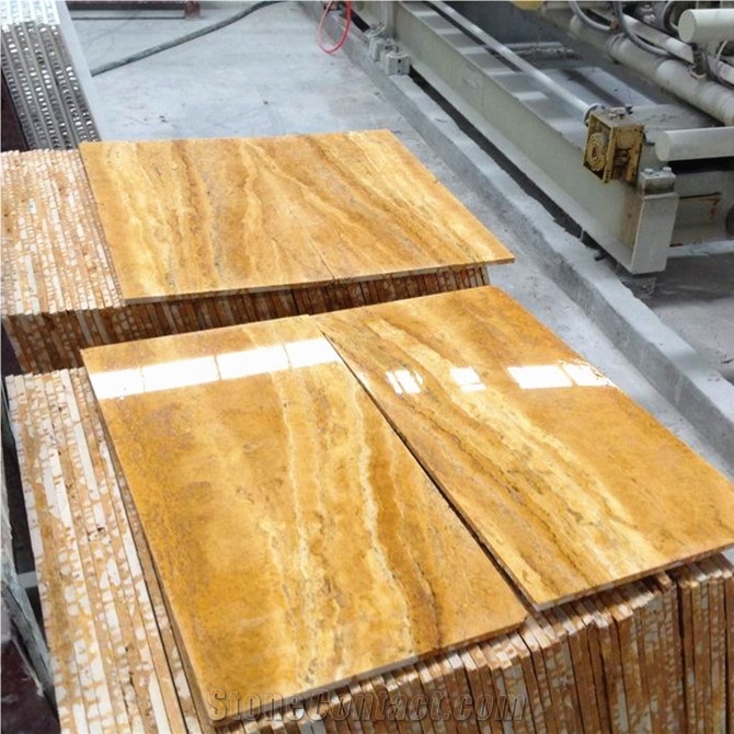 China Wholesale Iran Yellow Color Travertine Tumbled Yellow Travertine