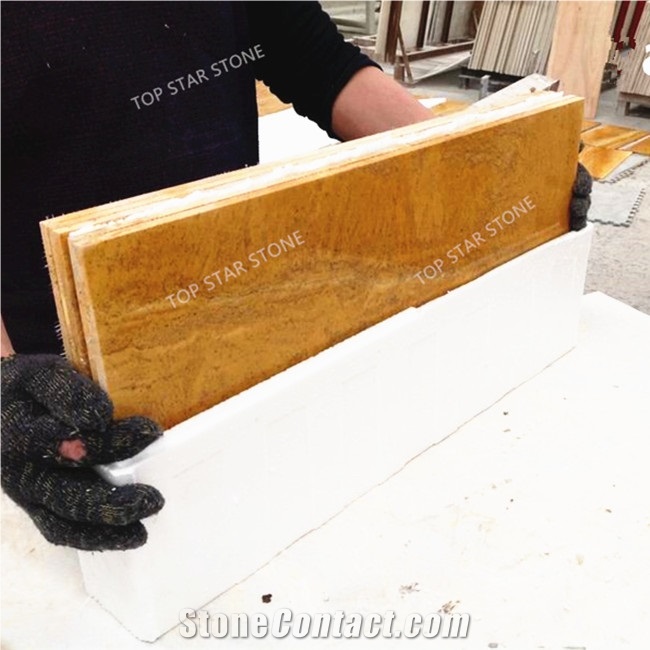 China Wholesale Iran Yellow Color Travertine Tumbled Yellow Travertine