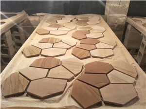Beige Sandstone Flagstone Patio ,Irregular Flagstones Wall Cladding ,Flagstone for Courtyard