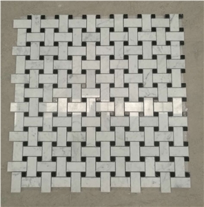 Bianco Carrara Mosaic Tile, Basketweave Mosaic Tile,Wall and Floor Mosaic Tile, Mosaic Pattern