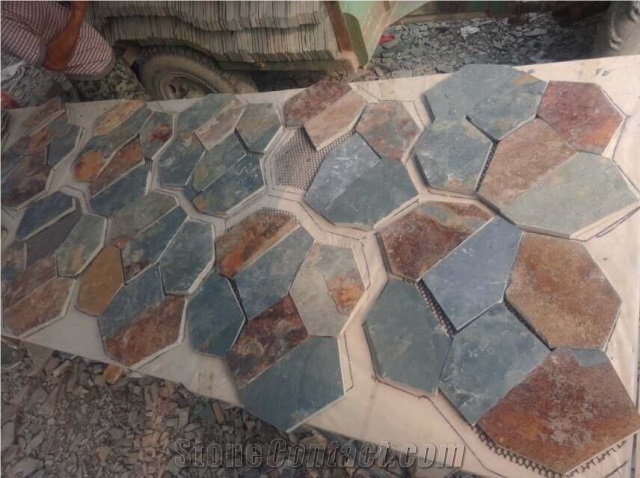 Hebei Multicolor Slate Flag Stone ,Popular Cheap Rusty Irregular Paving Random Flagstone for Walkway, Road, Flagstone Wall Road, Garden Pavers