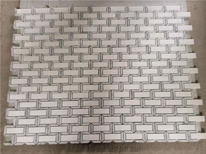 Marble Mosaic . Bianco Carrara with Thasoos Mosaic Tile, Wall Mosiac , Floor Mosaic , Mosaic Pattern