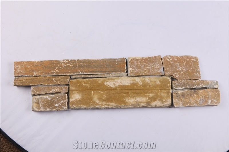 P014 Yellow Slate with Cement Stone Wall Cladding/Ledge Stone/Thin Stone Veneer/Split Face Culture Stone/Manufactured Stone Veneer/Feature Wall