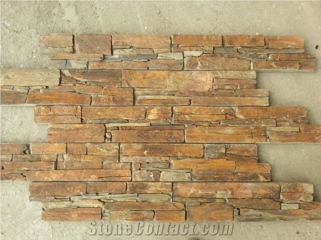 P014 Yellow Slate with Cement Stone Wall Cladding/Ledge Stone/Thin Stone Veneer/Split Face Culture Stone/Manufactured Stone Veneer/Feature Wall