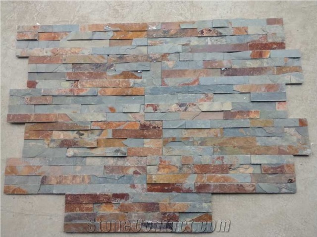 Rusty Slate Culture Stone, Rustic Ledgestone Panel , Split Face Fieldstone, Wall Cladding and Stone Wall Decor