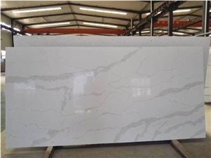 A Quality Calacatta White Marble Look Quartz Stone Solid Surfaces Polished Slabs Tiles Engineered Stone Artificial Stone Slabs for Hotel Kitchen