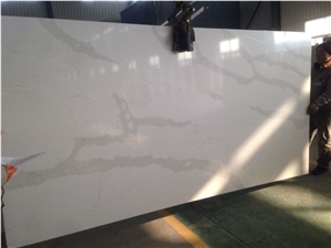 A Quality Calacatta White Marble Look Quartz Stone Solid Surfaces Polished Slabs Tiles Engineered Stone Artificial Stone Slabs for Hotel Kitchen