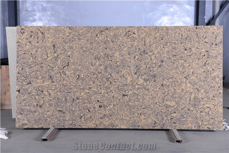 Colourful Brown Light Marble Look Quartz Stone Solid Surfaces Polished Slabs Tiles Engineered Stone Artificial Stone Slabs for Hotel Kitche