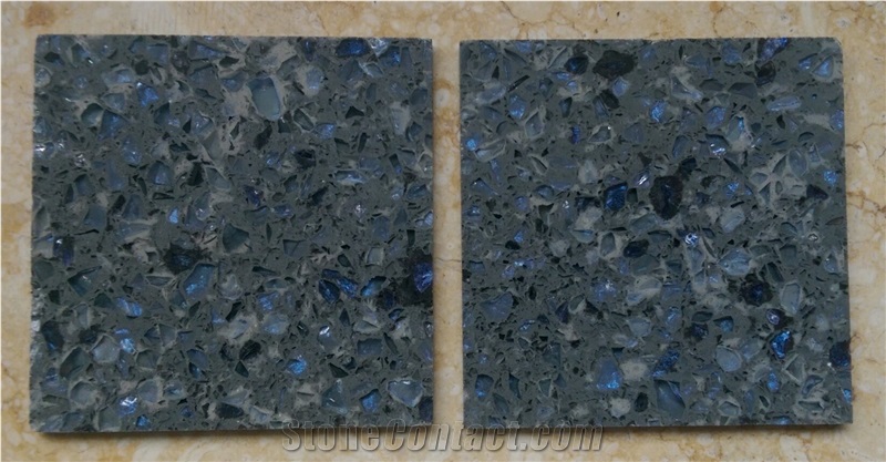 Granite Look Blue Pearl Quartz Stone Slab & Tiles