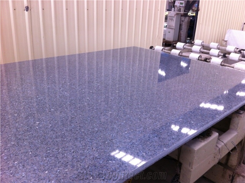 Granite Look Blue Pearl Quartz Stone Slab & Tiles
