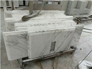 White Brown Marble Bathroom Tops, Bianco Carrara Custom Vanity Tops, Bianco Carrara Bath Countertops, Bianco Carrara Bathroom Vanity Top