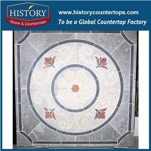 2017 History Stone Chinese Black Slate Waterjet Cut Polished Square Garden Paving, Beige Slate Patio Pattern, Mosaic Medallion Tiles