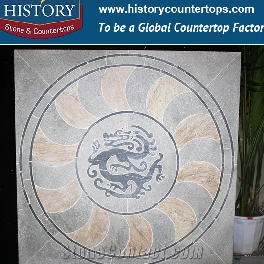 2017 History Stone Natural Stone Water Jet Medallion Hot Sale Inlay Dragon Design, Plaza Flooring Medallions, Grey Slate Paving Site, Patio Pavers