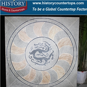 2017 History Stone Natural Stone Water Jet Medallion Hot Sale Inlay Dragon Design, Plaza Flooring Medallions, Grey Slate Paving Site, Patio Pavers