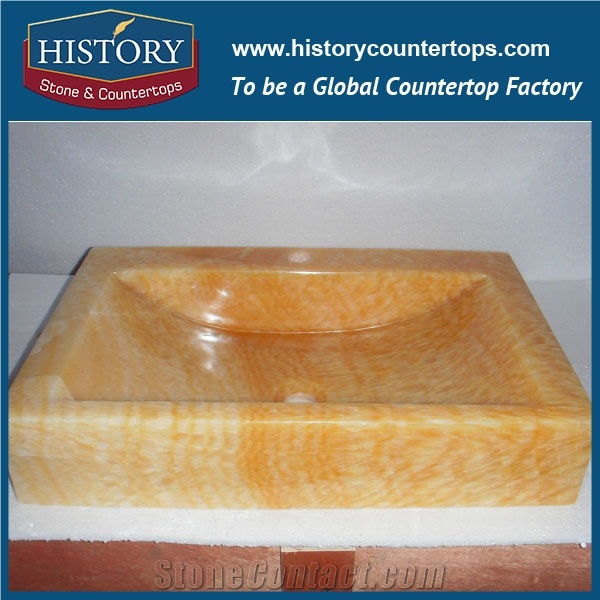 2017 New Design Yellow Honey Onyx Stone Sinks Free Standing for Bathroom, Chinese Factory Supply Cheap Price Stone Sinks with High Gloss Surface