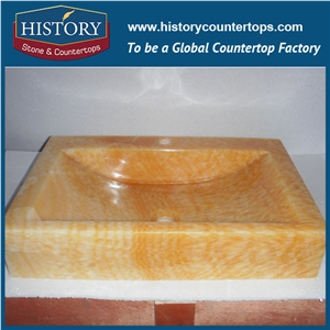 2017 New Design Yellow Honey Onyx Stone Sinks Free Standing for Bathroom, Chinese Factory Supply Cheap Price Stone Sinks with High Gloss Surface