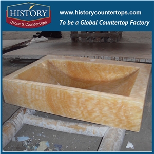 2017 New Design Yellow Honey Onyx Stone Sinks Free Standing for Bathroom, Chinese Factory Supply Cheap Price Stone Sinks with High Gloss Surface