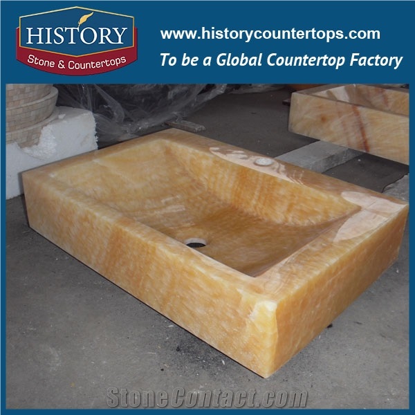 2017 New Design Yellow Honey Onyx Stone Sinks Free Standing for Bathroom, Chinese Factory Supply Cheap Price Stone Sinks with High Gloss Surface