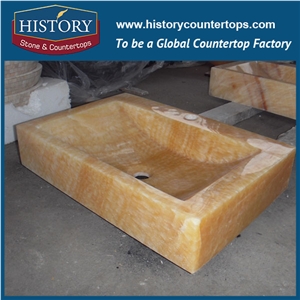 2017 New Design Yellow Honey Onyx Stone Sinks Free Standing for Bathroom, Chinese Factory Supply Cheap Price Stone Sinks with High Gloss Surface