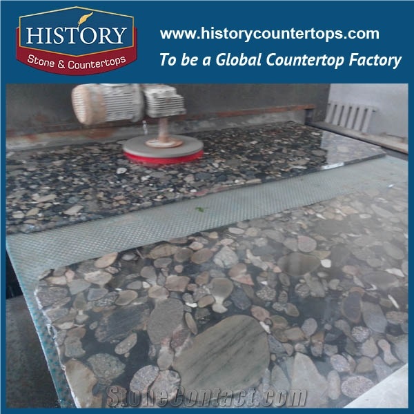 2017 New Popular High Polished Pebble Green Granite Slab & Tile, Natural Stone for Countertop and Vanity Tops and Interior / Exterrior Wall & Floor
