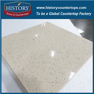 Bathroom Project in Historystone Cinder Beige with Polish and Smooth Surface Middle Grain Tile and Slab Quartz Stone for Tops or Countertops.