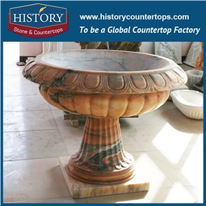 Beautiful Decorative Multicolor Marble Natural Stone Round Carving Garden, Park Landscaping Flowerpots Planter with Factory Price