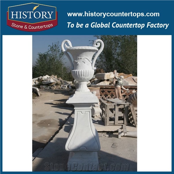 Beautiful Decorative Multicolor Marble Natural Stone Round Carving Garden, Park Landscaping Flowerpots Planter with Factory Price