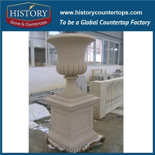 Beautiful Decorative Multicolor Marble Natural Stone Round Carving Garden, Park Landscaping Flowerpots Planter with Factory Price