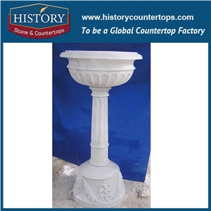 Beautiful Decorative White Bianco Carrara Marble Round Carving Flowerpots, High Garden Decoration Flower Planter Stands, Vases