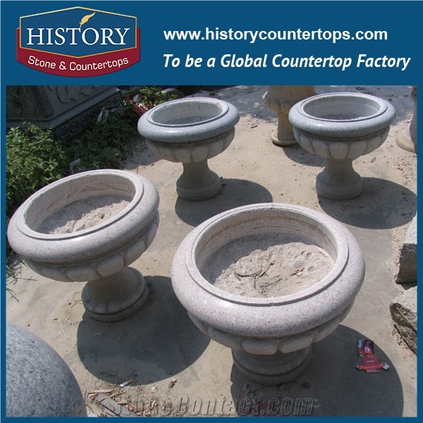Beautiful Hand Carved Natural Designs Grey Granite Stone Landscaping Pictures Planters Boxes and Pots, Garden Flowerpots Vases Stands
