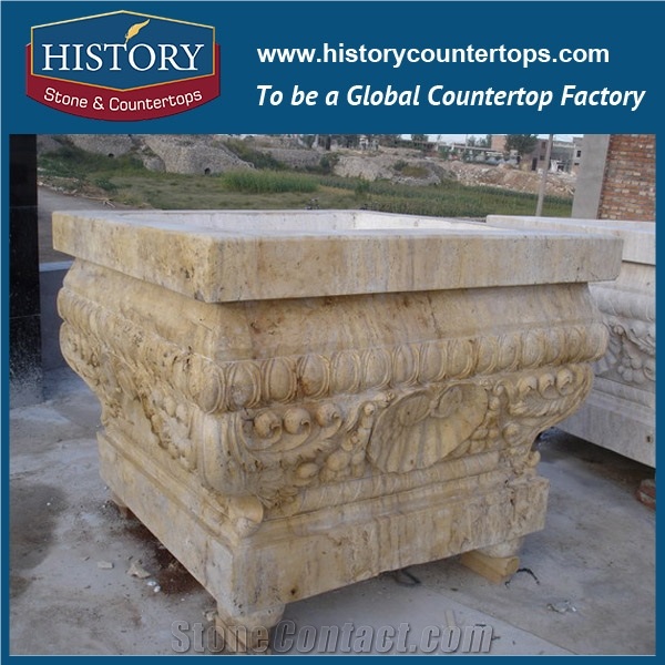 Beautiful Hand Carved Natural Designs Grey Granite Stone Landscaping Pictures Planters Boxes and Pots, Garden Flowerpots Vases Stands