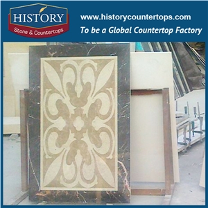 Beige, Botticino Classic White Marble, Cnc Water Jet Cutting Mosaic Tiles, Interior Decorations Rectangular Florence Hotel Mall Lobby Medallions