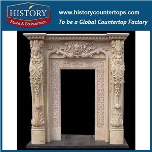Beige Cream Marfil Marble Stone Carved Roman Column Arch Door Surround, Main Gate Front Entrance Door Frame Designs