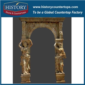Beige Limestone Natural Stone Hand Carving Men Statues Door Frames Designs, Outdoor Decoration Large Door Surrounds