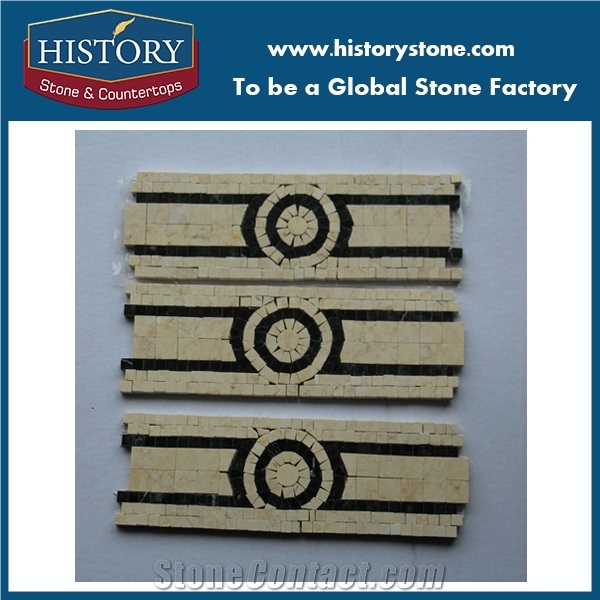 Beige Marble Mosaic Tile with Black Nero for Border Wall, Honed Square Shape for Interior Stone Kitchen Back Splash and Bathroom Covering