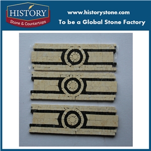 Beige Marble Mosaic Tile with Black Nero for Border Wall, Honed Square Shape for Interior Stone Kitchen Back Splash and Bathroom Covering