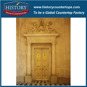 Beige Marble Natural Stone Floral Designs Door Frames for Sale, Decorative Door Surrounds for Villa, Hotel Entrance