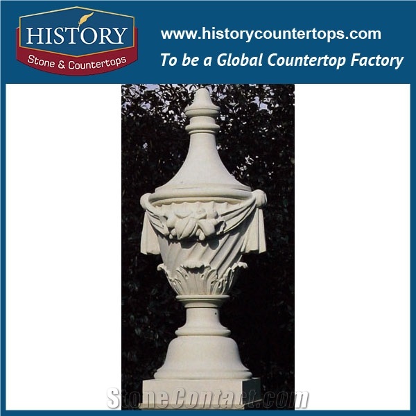 Beige Sandstone Roman Style Planters Boxes and Vases, Exterior Flower Pots Bases for Landscape, Garden, Park Decoration