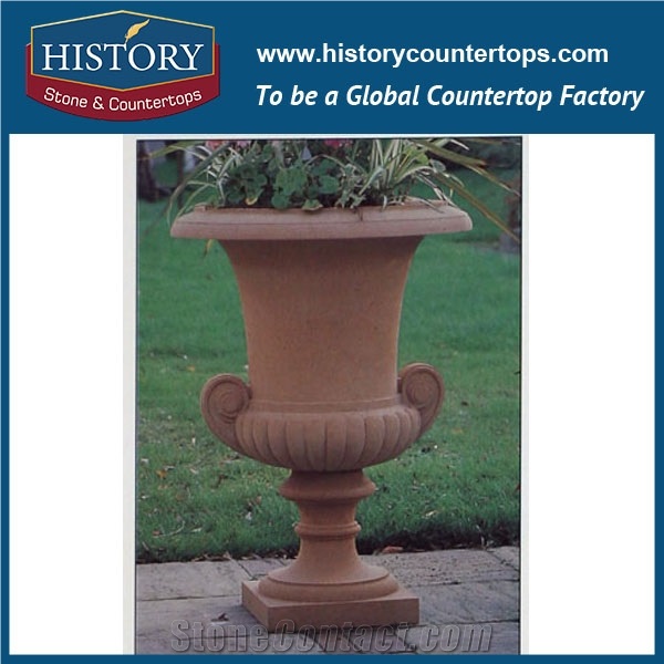 Beige Sandstone Roman Style Planters Boxes and Vases, Exterior Flower Pots Bases for Landscape, Garden, Park Decoration