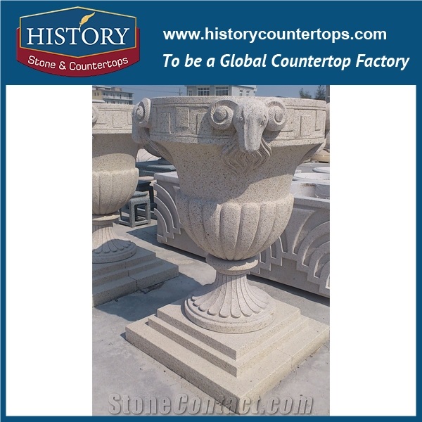 Beige Sandstone Roman Style Planters Boxes and Vases, Exterior Flower Pots Bases for Landscape, Garden, Park Decoration