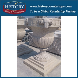 Beige Sandstone Roman Style Planters Boxes and Vases, Exterior Flower Pots Bases for Landscape, Garden, Park Decoration
