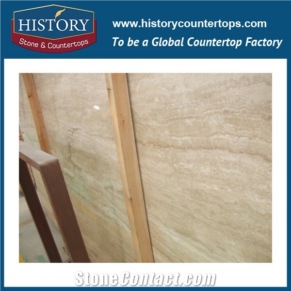 Beige Travertine Slab for Swimming Poor Pavers Tiles with Filled Pole, Polished or Honed Cut to Size