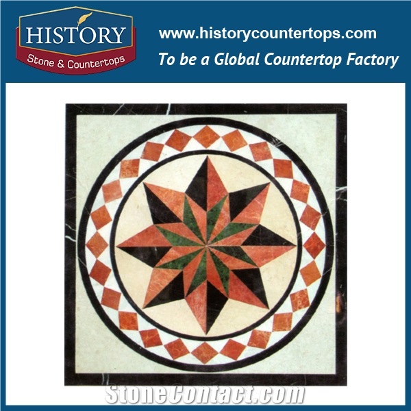 Beige, Yellow, White Jade, Rose Marble, Cnc Water Jet Cutting Iridescent Mosaic Tiles, Interior Decoration Square Pinwheel Hotel Lobby Medallions