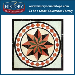 Beige, Yellow, White Jade, Rose Marble, Cnc Water Jet Cutting Iridescent Mosaic Tiles, Interior Decoration Square Pinwheel Hotel Lobby Medallions